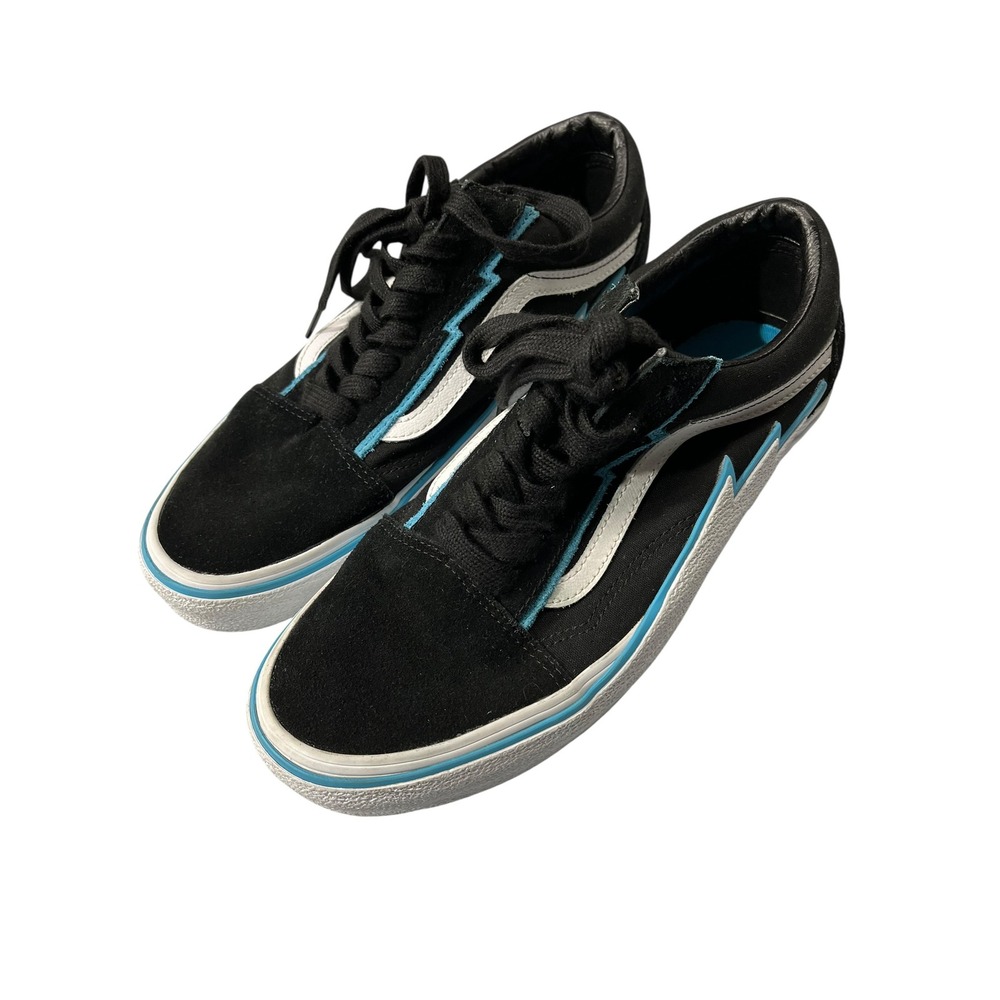 Vans Old Skool Bolt Black White Light Blue Low Top Skate Shoes Mens 9.5 Women 11